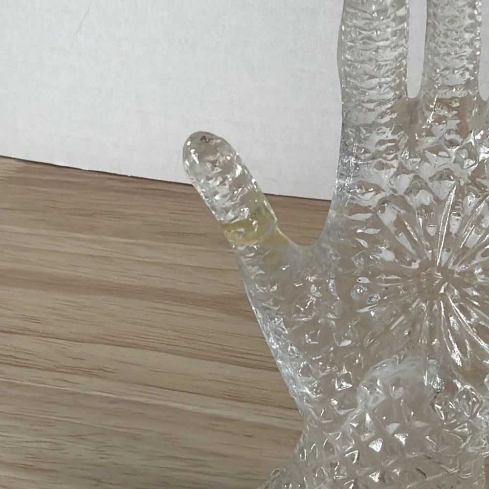 REPAIRED Vintage Chadwick Miller Crystal Hand Ring Jewelry Holder Clear Glass